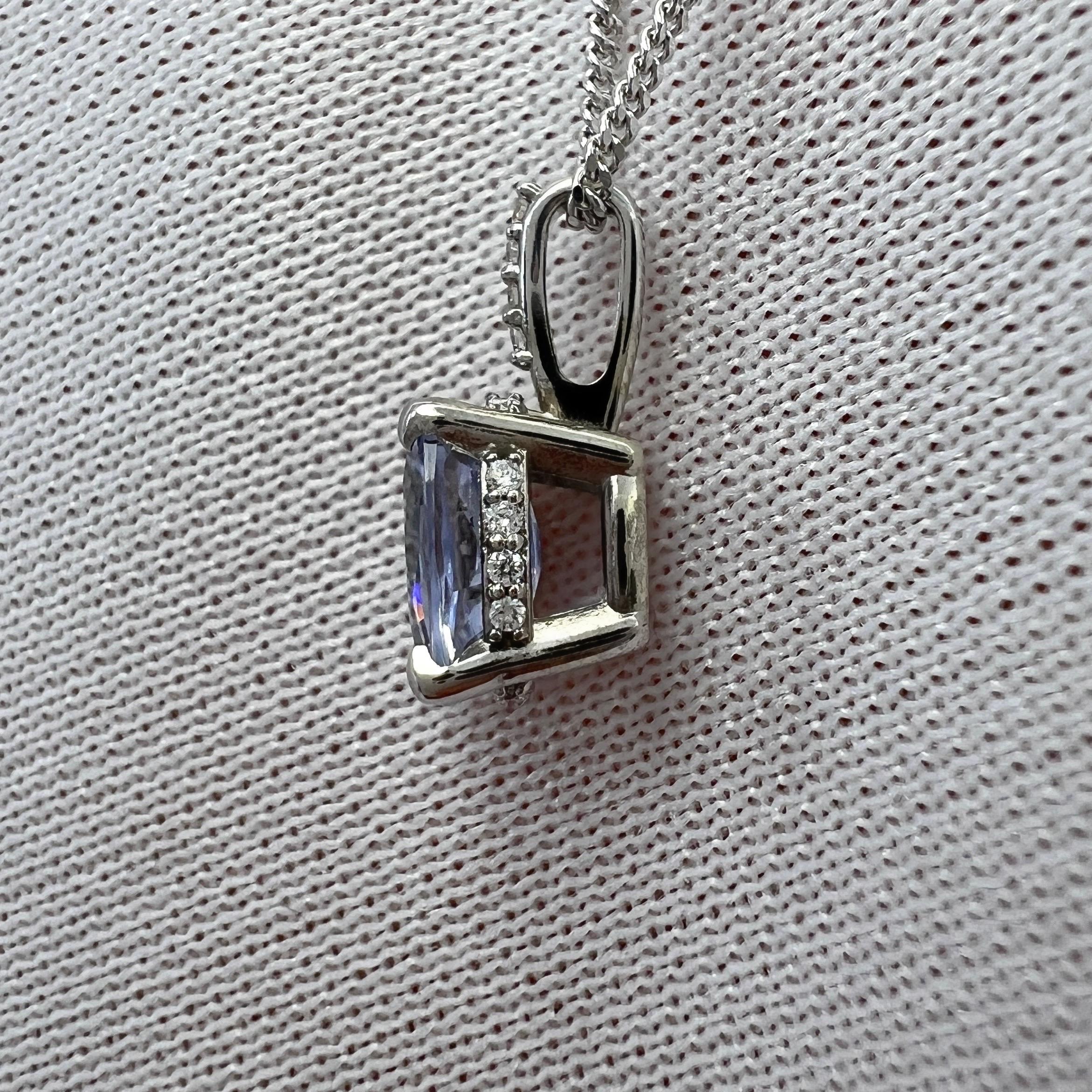 1.05ct Vivid Blue Ceylon Sapphire Diamond 18k White Gold Hidden Halo Pendant 1