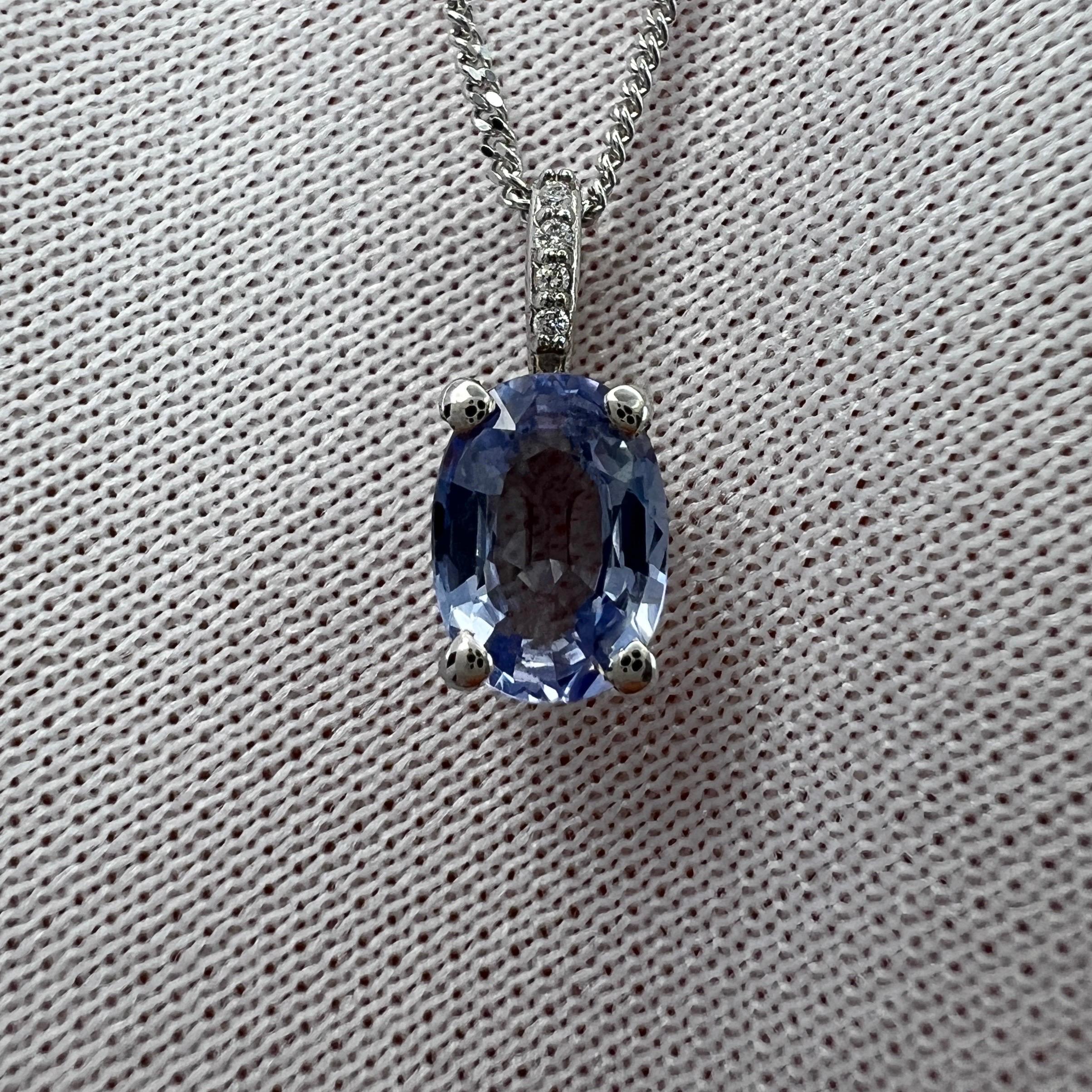 1.05ct Vivid Blue Ceylon Sapphire Diamond 18k White Gold Hidden Halo Pendant For Sale 2