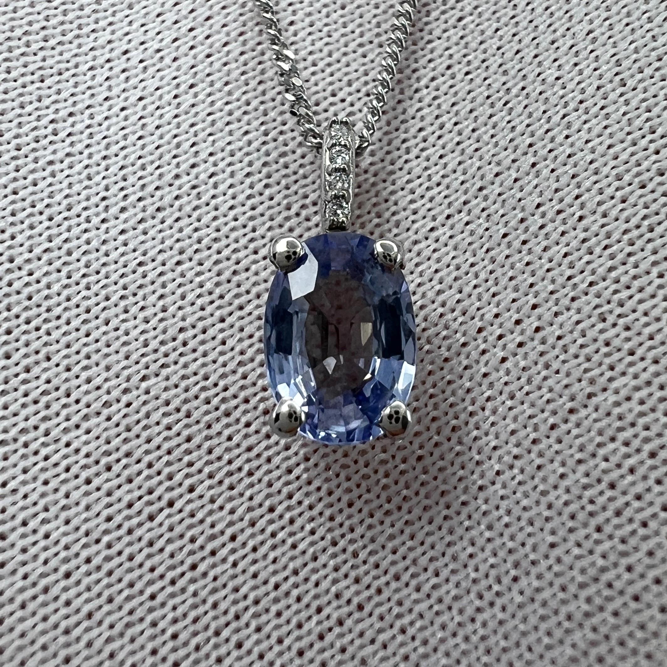 1.05ct Vivid Blue Ceylon Sapphire Diamond 18k White Gold Hidden Halo Pendant For Sale 3
