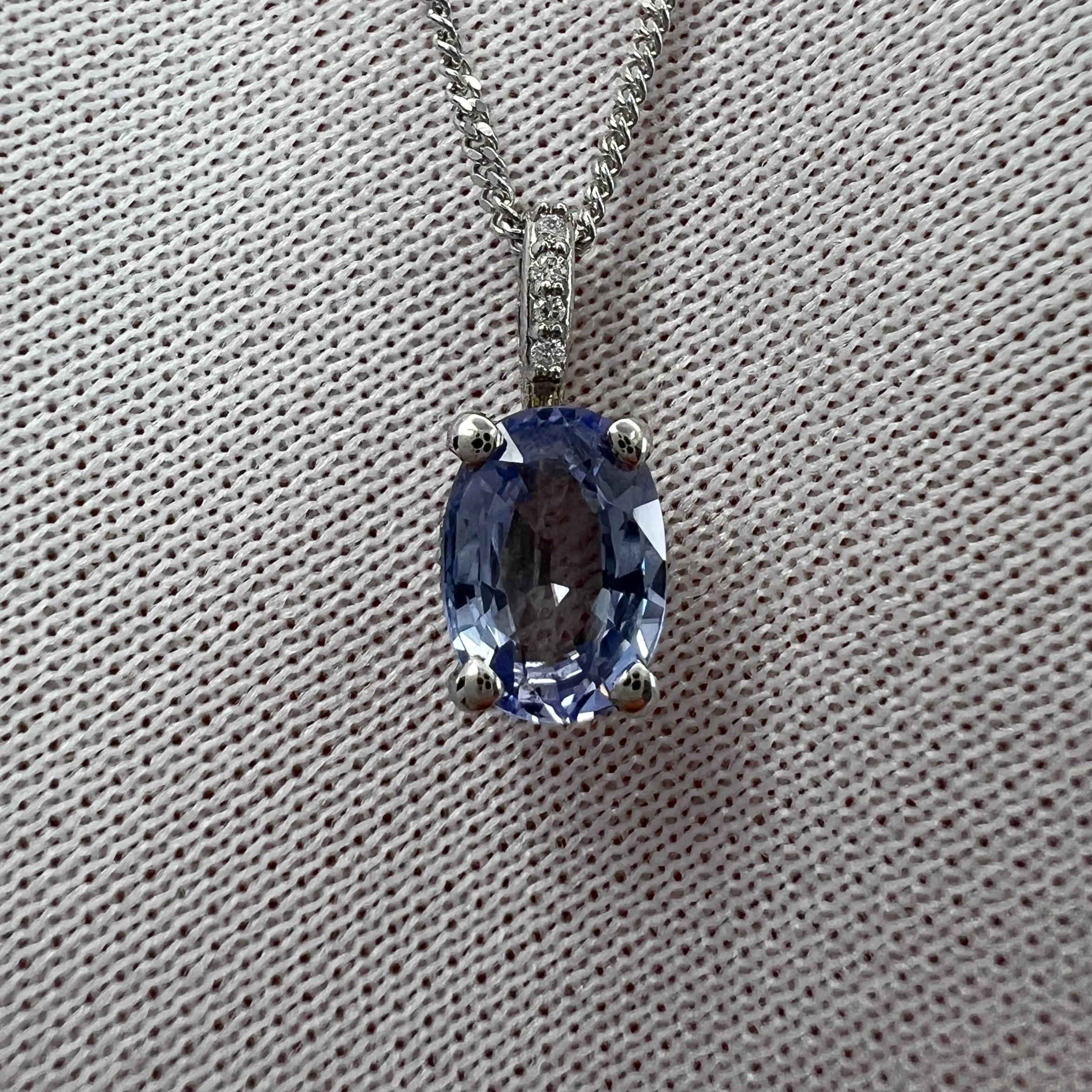 1.05ct Vivid Blue Ceylon Sapphire Diamond 18k White Gold Hidden Halo Pendant For Sale 4