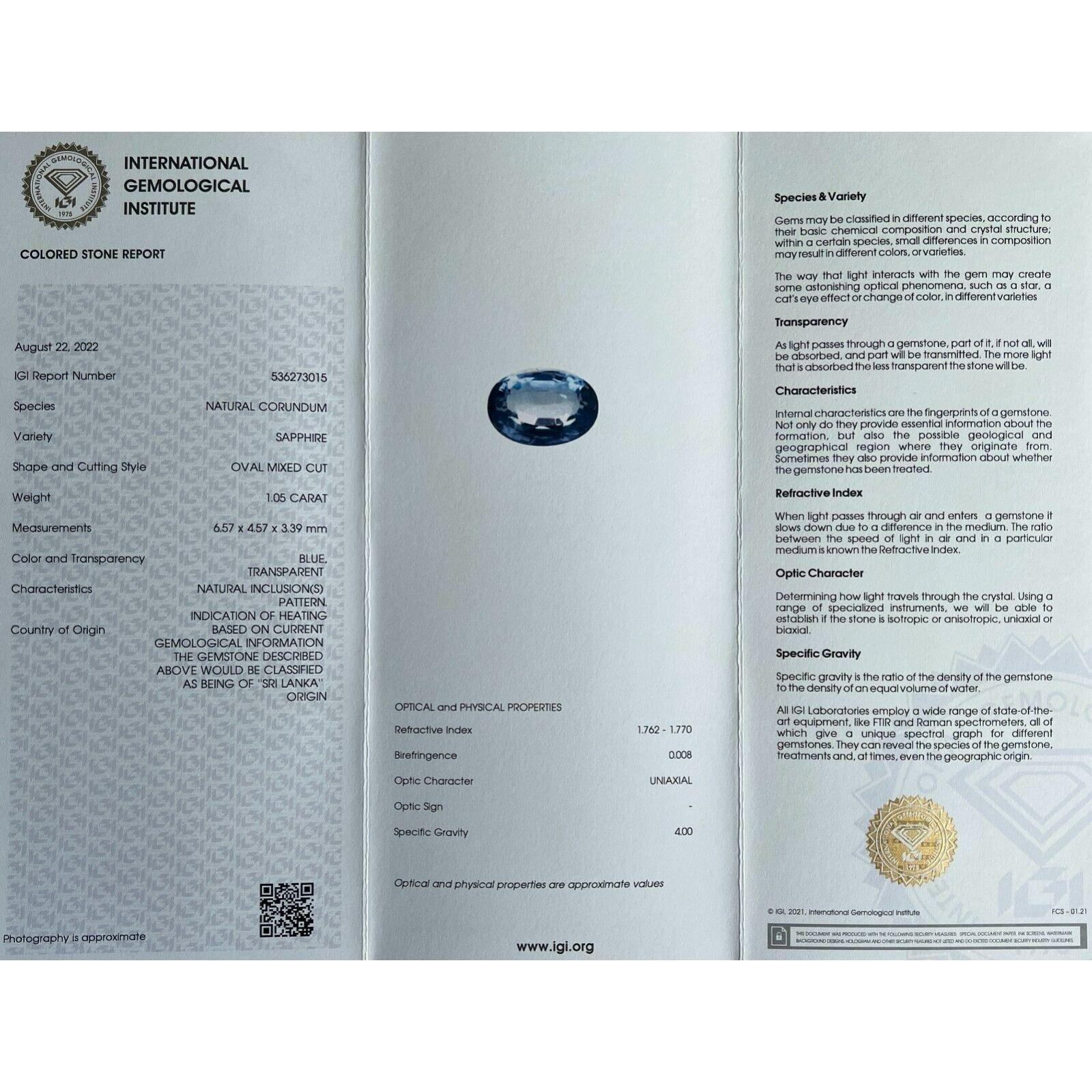 1.05ct Vivid Blue Ceylon Sapphire IGI Certified Oval Cut Loose Gem 4