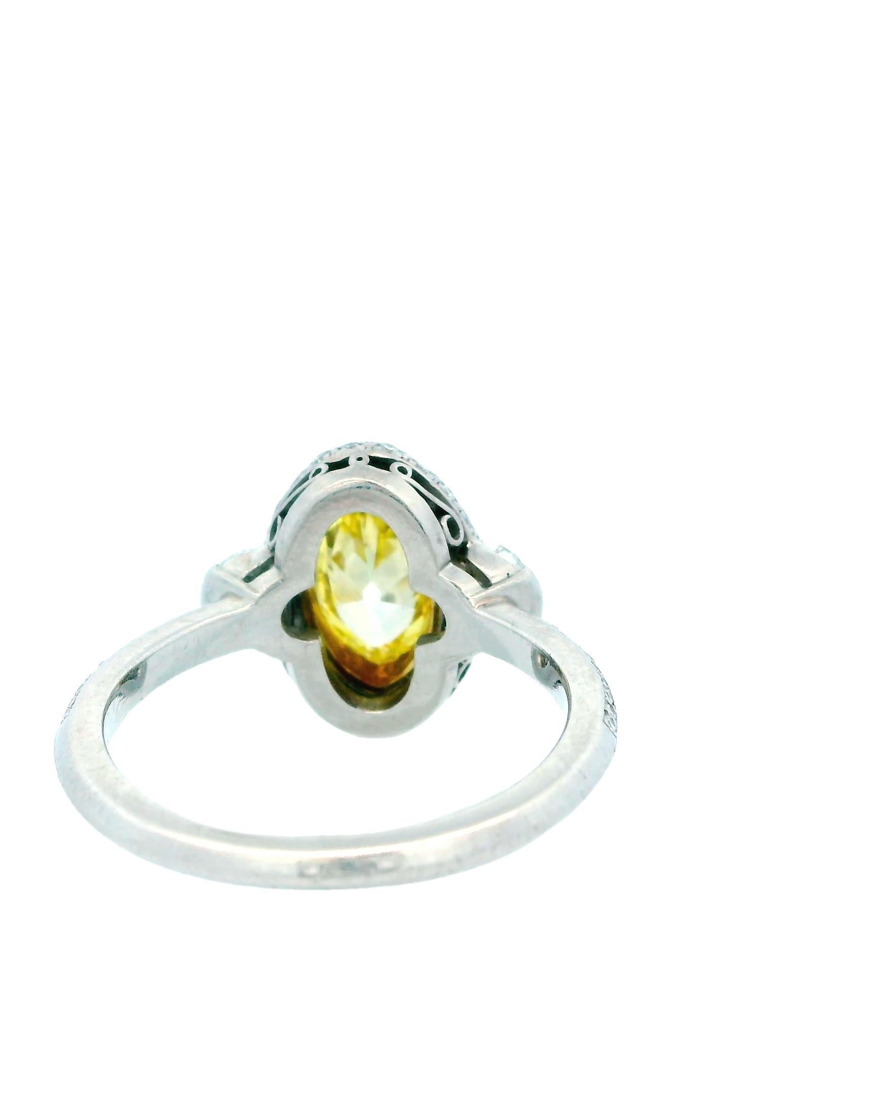 Marquise Cut 1.05Ct Yellow VS2 Diamond&  Halfmoon Pave Side W/Gia For Sale