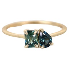 1.05cts Gemini 14kt Gold Ocean Teal Sapphire Toi Et Moi Ring