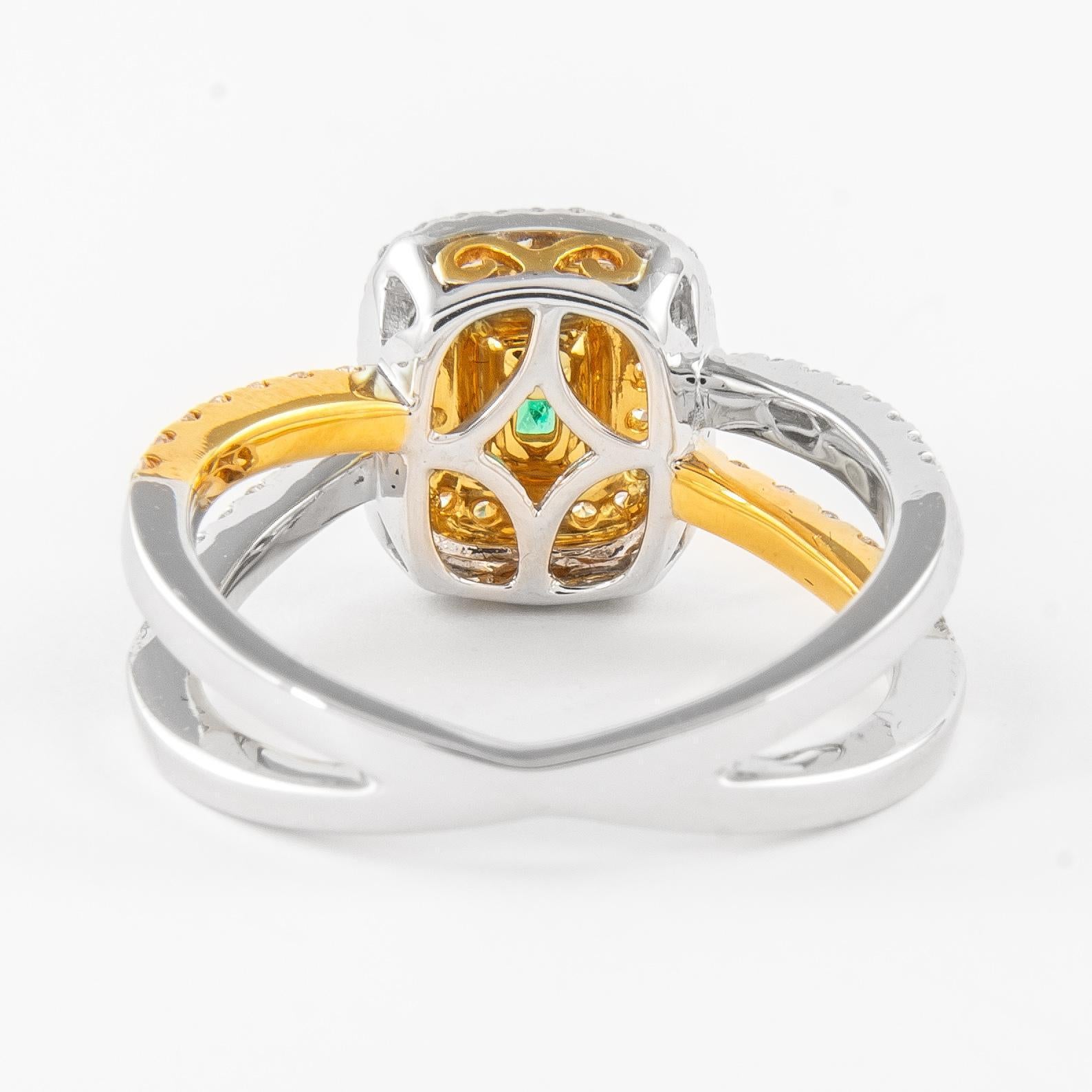 Oval Cut 1.05ctt Emerald and Diamond Ring with Halo White & Yellow Gold For Sale