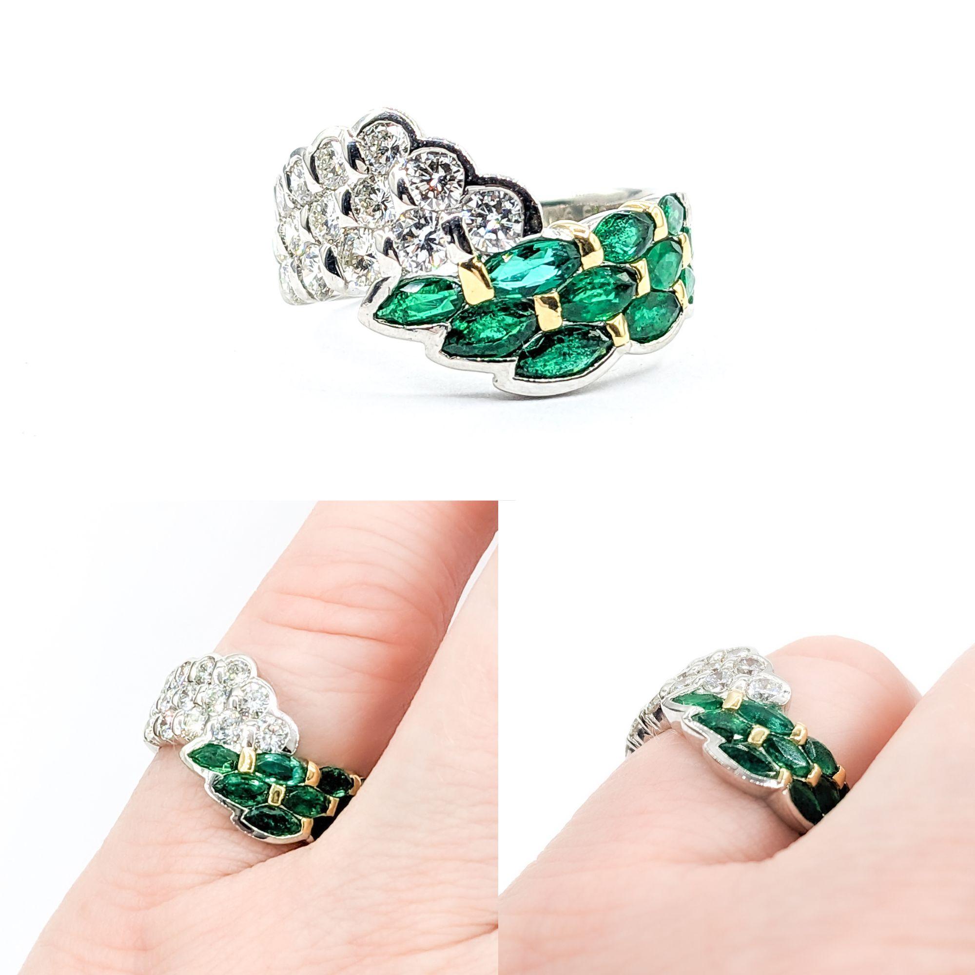 1.05ctw Emerald & 0.89ctw Diamond Ring In white Gold

This exquisite gemstone fashion ring, masterfully crafted in 14kt white gold, showcases a stunning 1.05ctw emerald centerpiece. Surrounded by 0.89ctw of round diamonds with SI clarity and a near