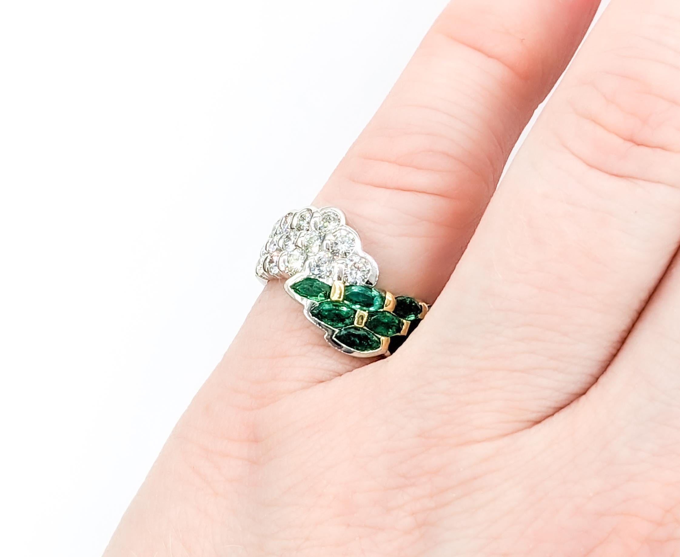 1.05ctw Emerald & 0.89ctw Diamond Ring In white Gold For Sale 1