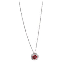1.05ctw Rubí Diamante Halo Collar Colgante Oro Blanco 14k Cadena Portacable Ajustable