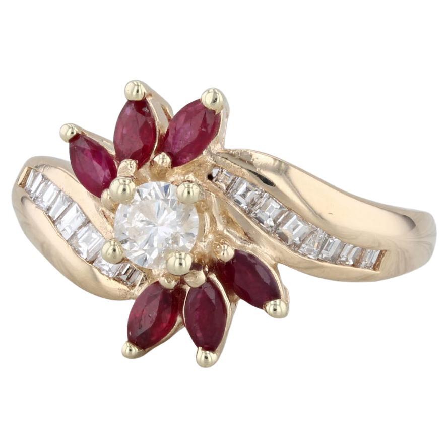1.05ctw Rubí Diamante Anillo 14k Oro Amarillo Tamaño 7.75 Bypass