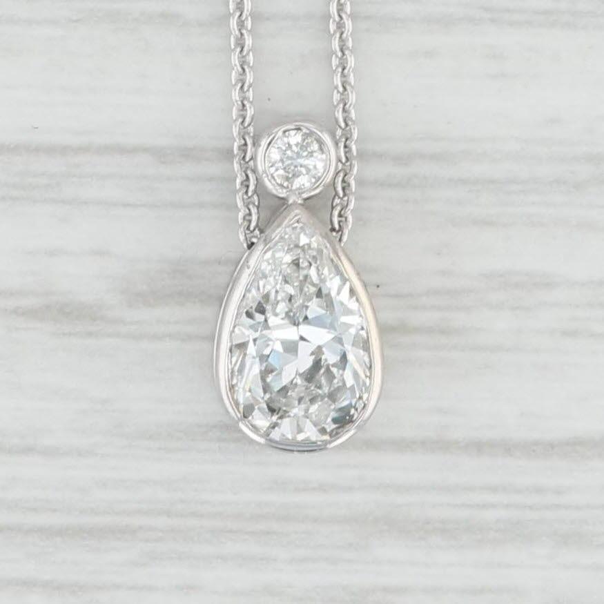 Pear Cut 1.05ctw VS2 Diamond Teardrop Pendant Necklace 14k White Gold Adjustable Chain For Sale