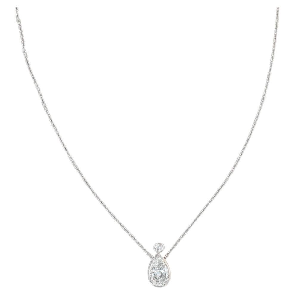 1.05ctw VS2 Diamond Teardrop Pendant Necklace 14k White Gold Adjustable Chain