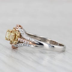 1.05ctw Yellow White Diamond Halo Ring 18k White Rose Gold Engagement Bridal