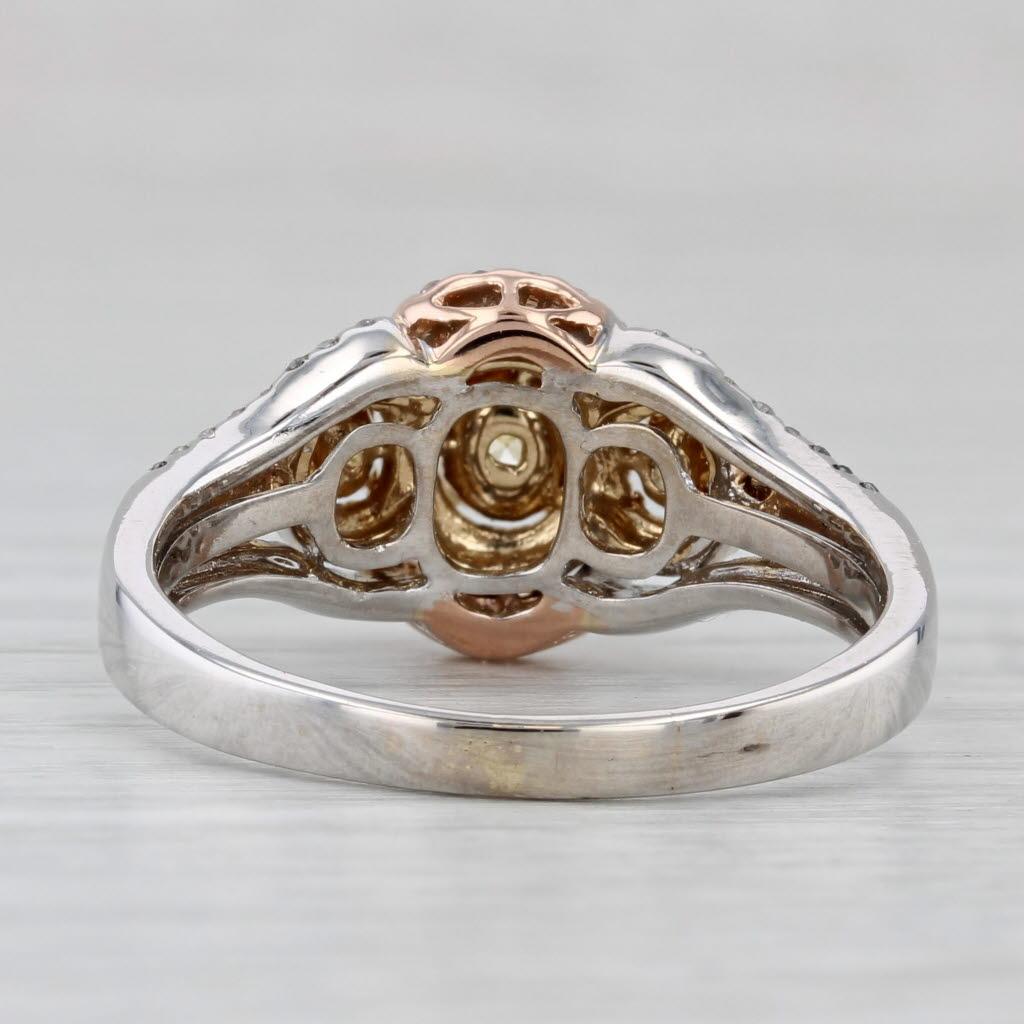 Taglio ovale Anello aureolato con diamante bianco giallo da 1,05 carati in oro rosa bianco 18 carati per la sposa in vendita