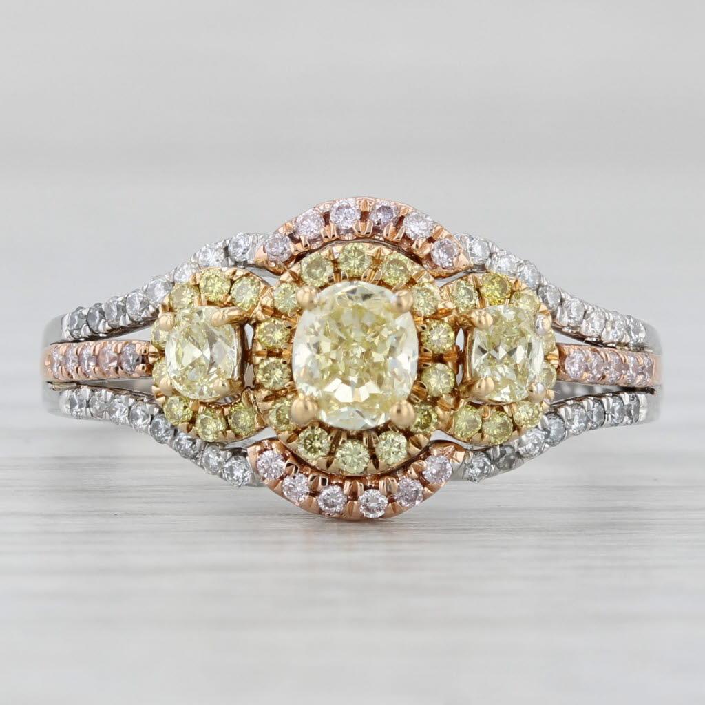 Anello aureolato con diamante bianco giallo da 1,05 carati in oro rosa bianco 18 carati per la sposa In condizioni buone in vendita a McLeansville, NC