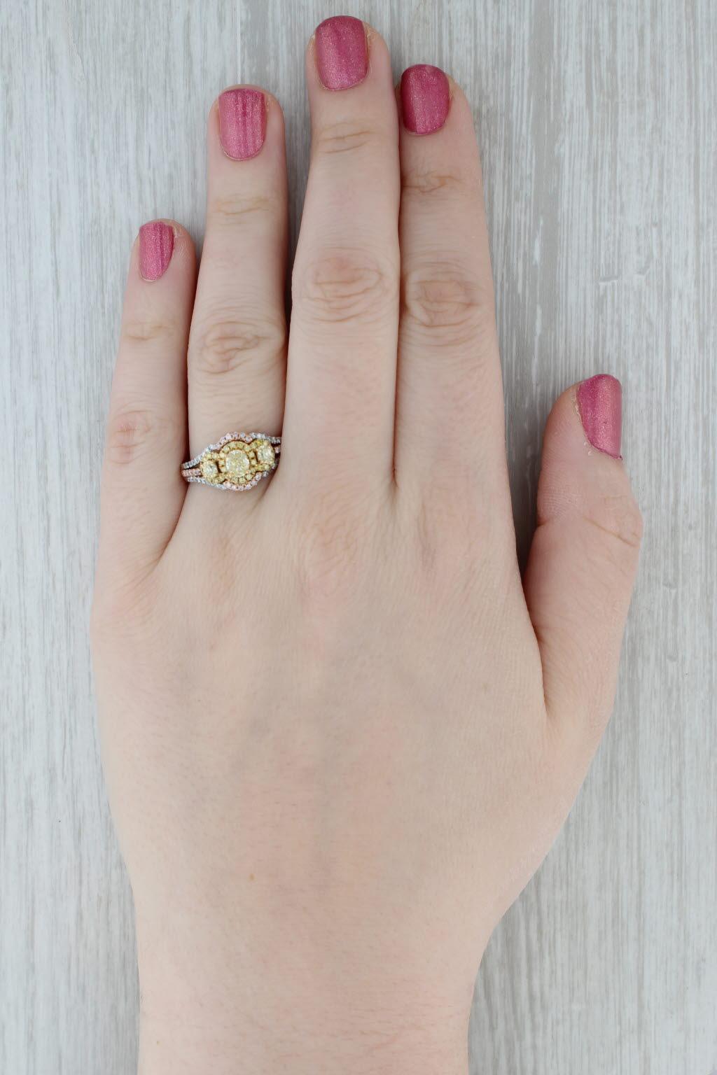 Anello aureolato con diamante bianco giallo da 1,05 carati in oro rosa bianco 18 carati per la sposa in vendita 3
