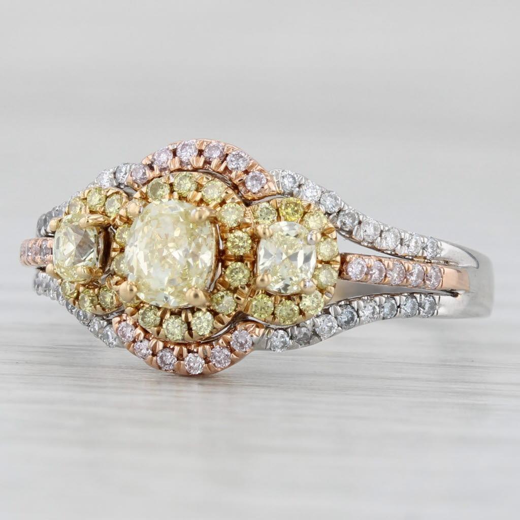 Anello aureolato con diamante bianco giallo da 1,05 carati in oro rosa bianco 18 carati per la sposa in vendita