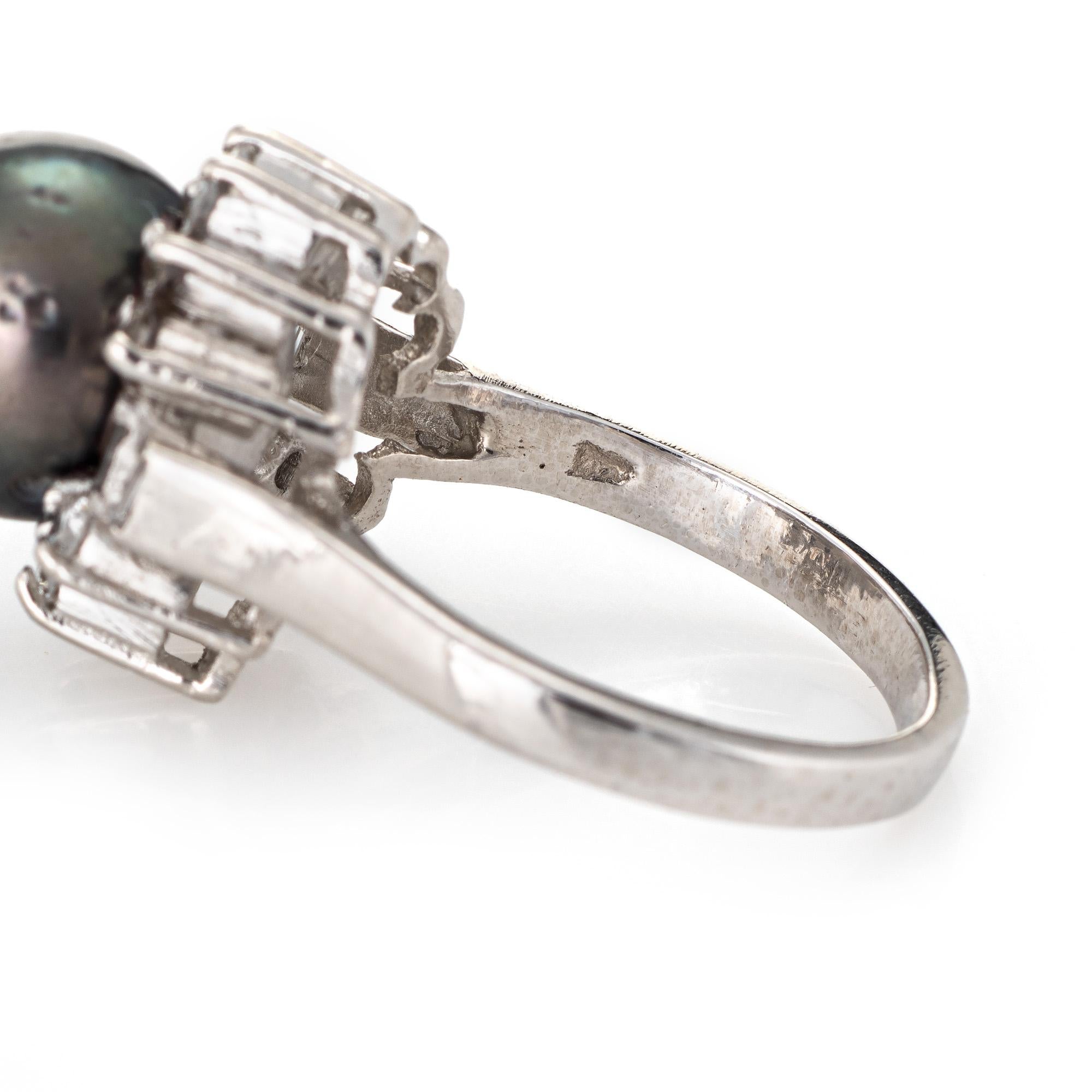 Black Tahitian Pearl Diamond Ring South Sea Estate Platinum Jewelry 1