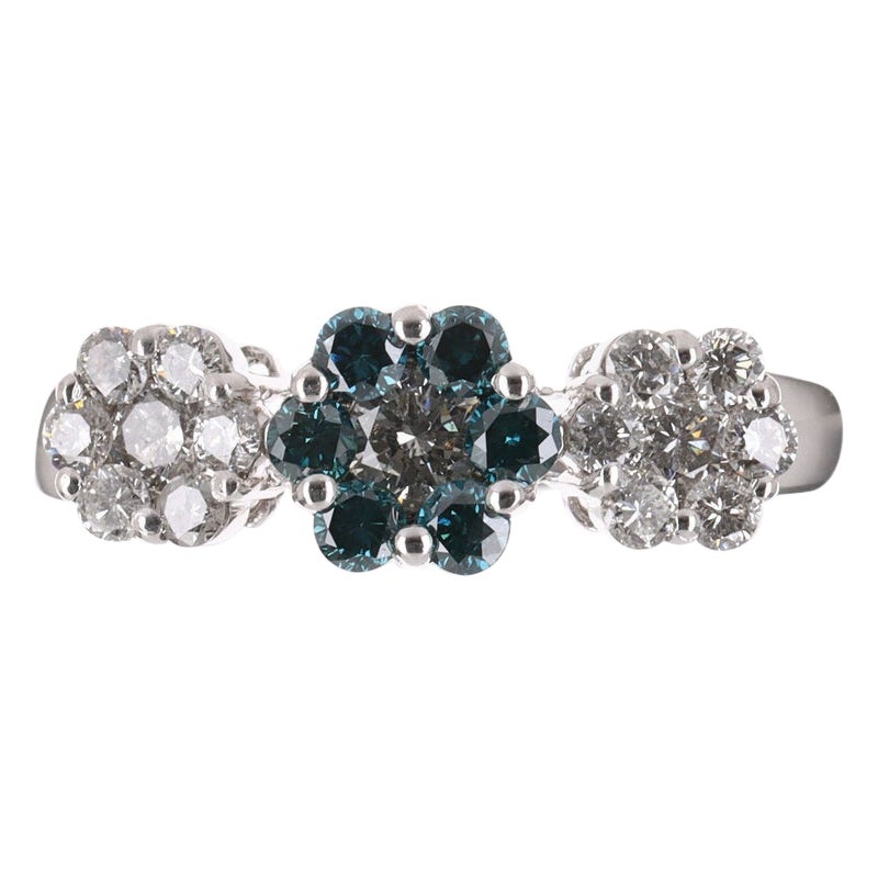Anello floreale con diamante blu e diamante bianco da 1,05tcw 14 carati