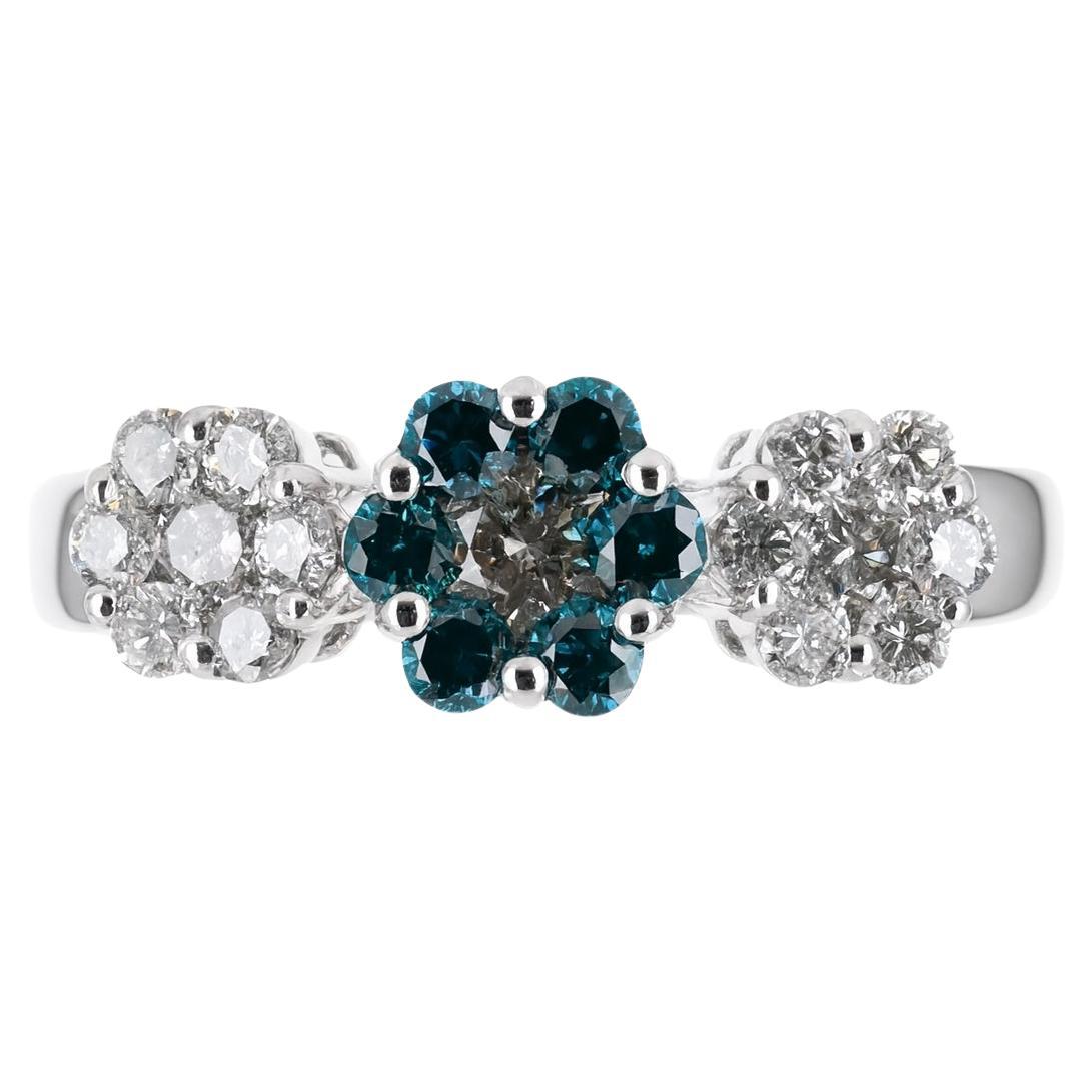 1,05tcw 14K Fancy Blauer Fancy-Diamant & Weißer Diamant-Blumenring im Angebot