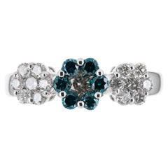 Anello floreale con diamante blu e diamante bianco da 1,05tcw 14 carati