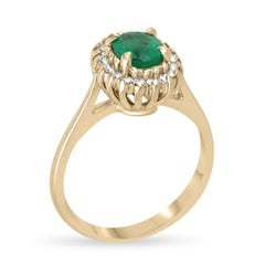 1.05tcw 14K Oval Emerald & Diamond Halo Vivid Green Engagement Ring