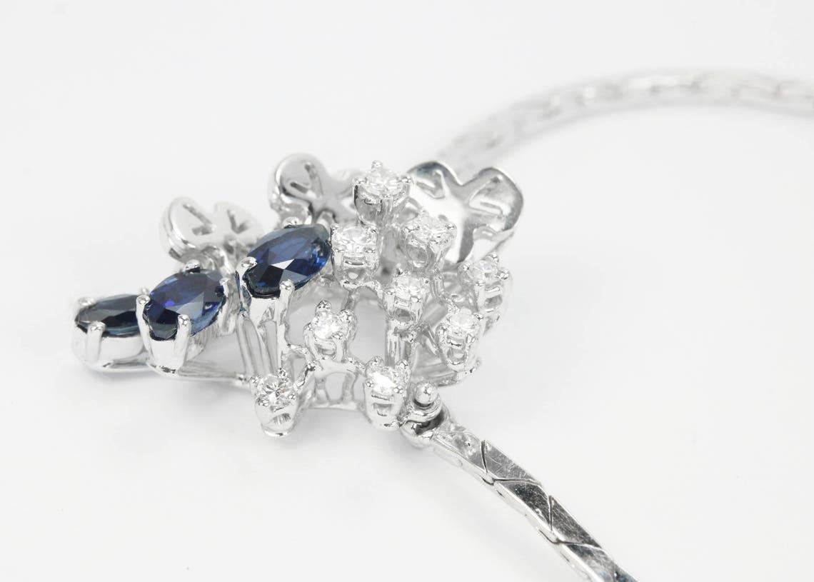 Modern 1.05tcw Vintage 18K White Gold Sapphire & Diamond Necklace 16
