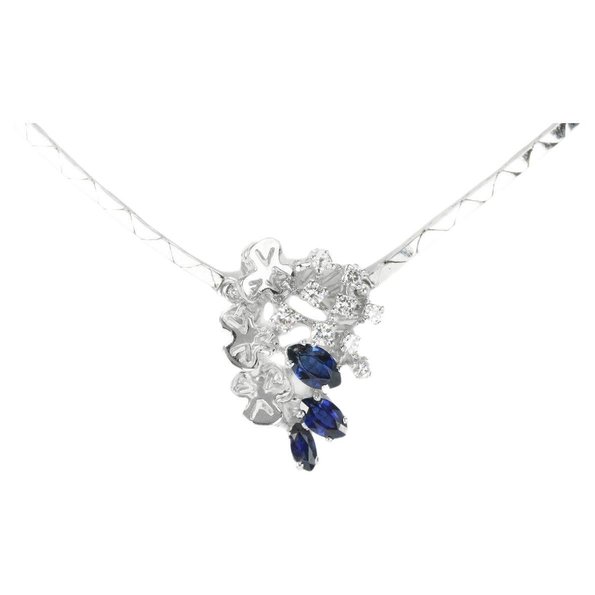 1.05tcw Vintage 18K White Gold Sapphire & Diamond Necklace 16" Blue Sapphire For Sale