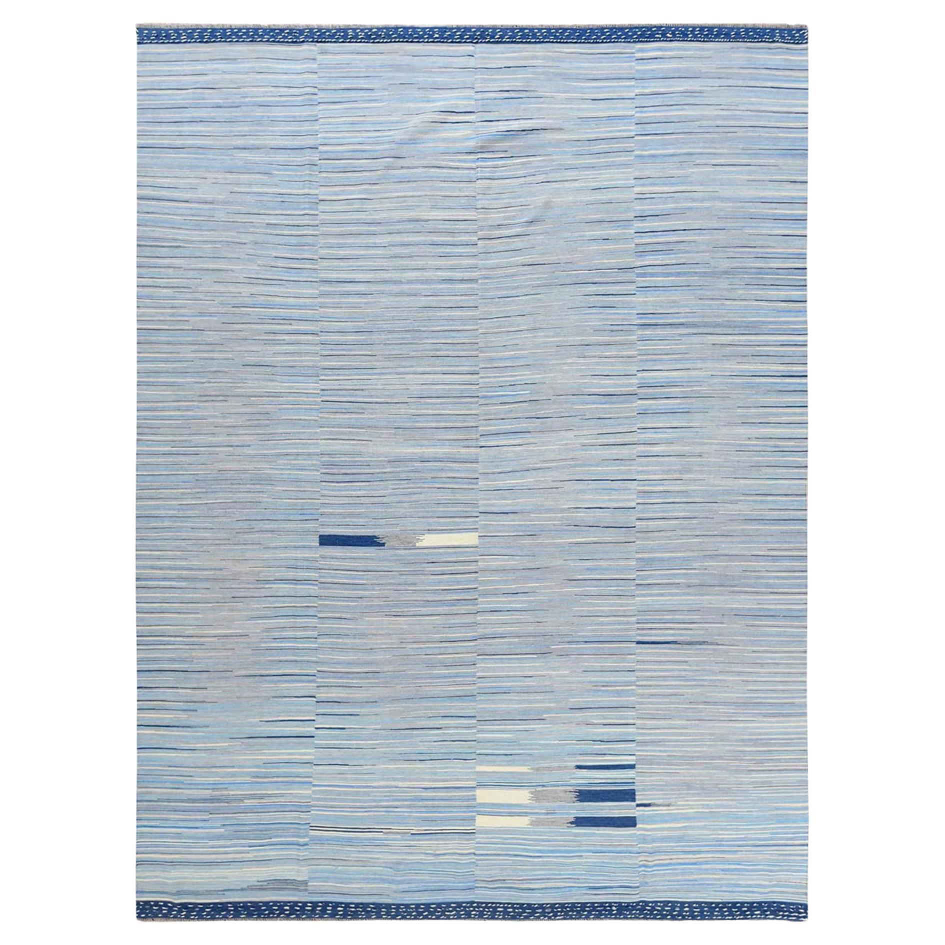 10'5 "x13'10" Handgewebter Flachgewebe-Kilim Teppich aus reiner Nomadenwolle im Streifendesign im Angebot