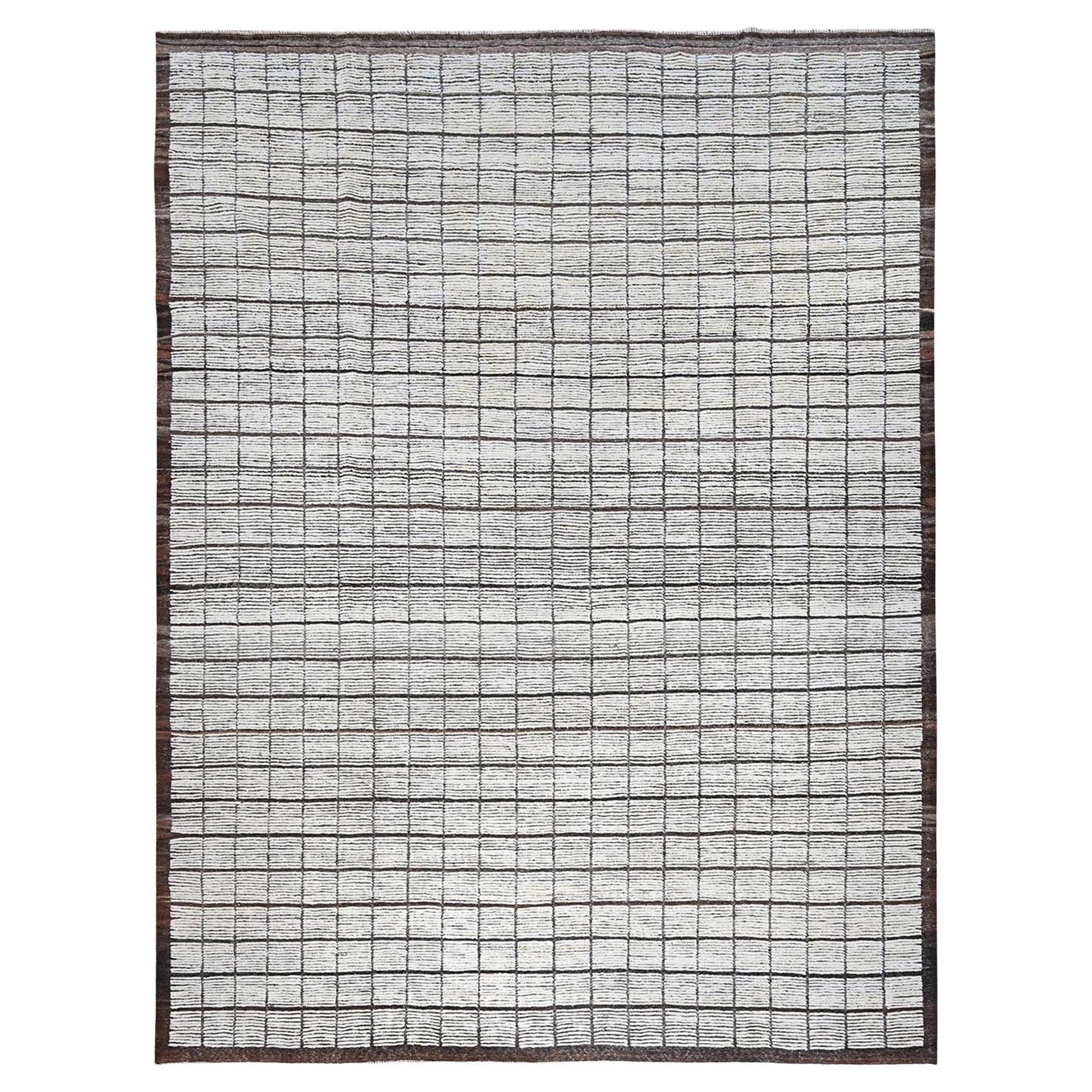 10'5 "x13'8" Vista White Moroccan Weave Box Design Annodato a mano in pura lana Ru