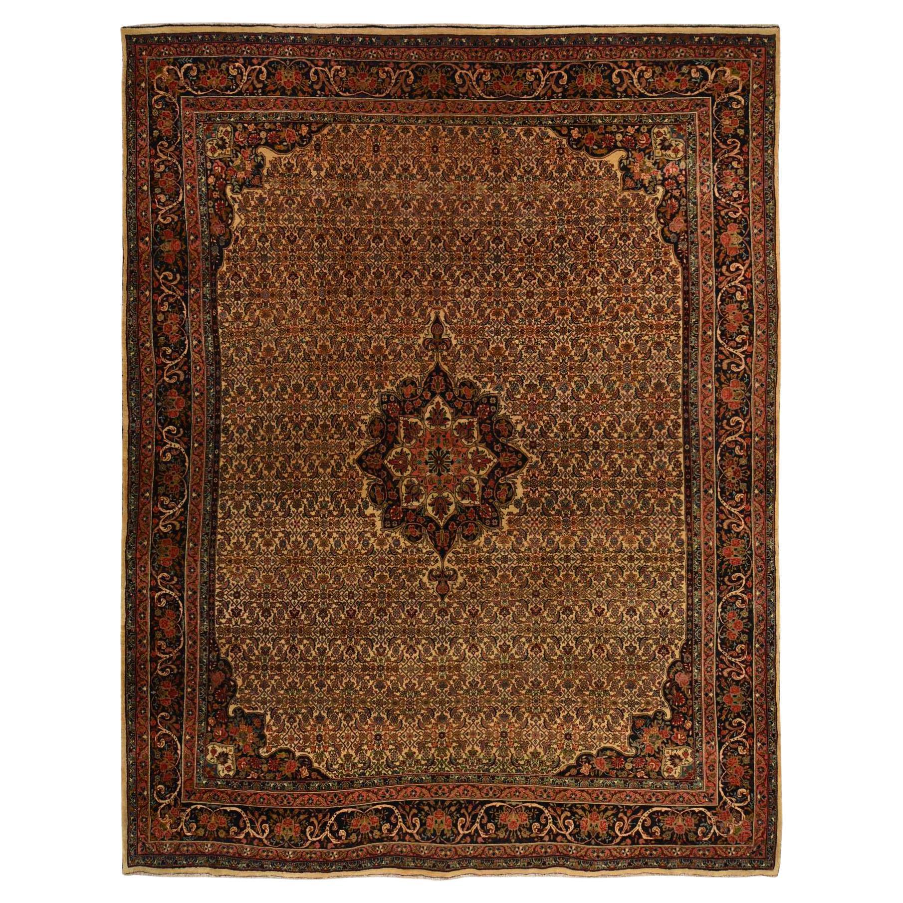 10'5 "x13'8" Jaune Antique Persan Bidjar Medallion Design Wool Hand Knots Rugs