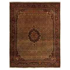 10'5"x13'8" Gelber antiker persischer Bidjar-Medaillon-Teppich aus Wolle, handgeknüpft