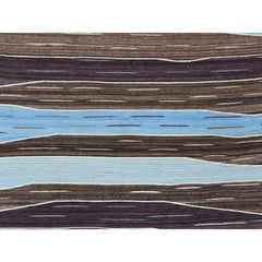10'5"x14' Handspun Wool Flat Weave Brown Mountain Design Kilim Hand Woven Rug
