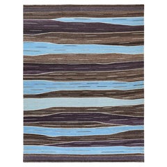 10'5 "x14' Tappeto tessuto a mano in lana filata a trama piatta marrone Mountain Design Rug & Kilim