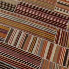 10.5x14.5 ft Alfombra Kilim Patchwork Turca Vintage Hecha a Mano, Alfombra de Lana a Rayas
