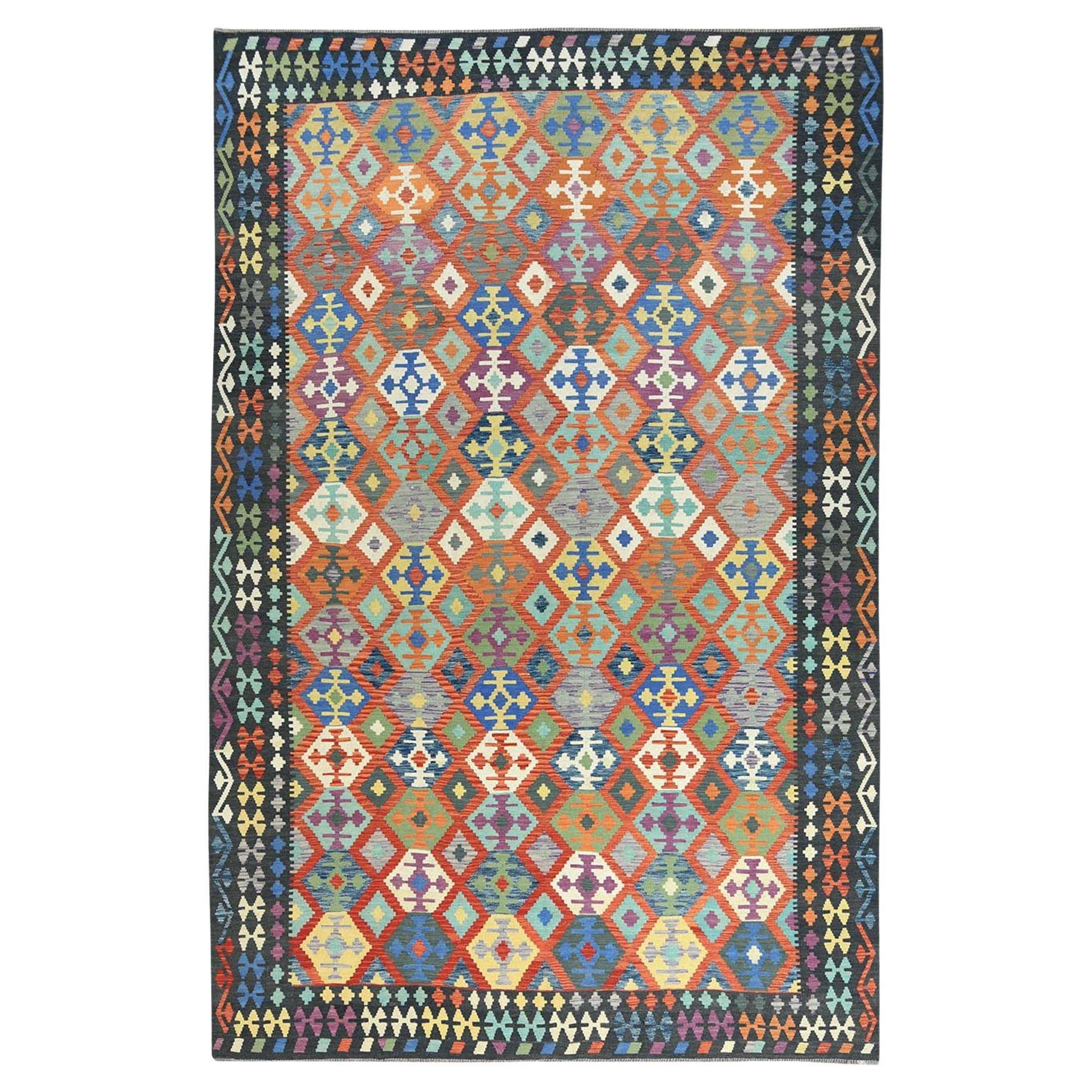 10'5 "x15'10" Colorful Hand Woven Afghan Kilim Organic Wool Oversize Rug