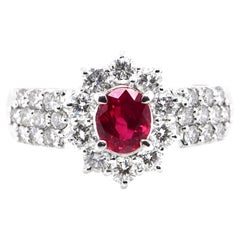 1.06 Carat 'Blood Red' Ruby and Diamond Ring Halo set in Platinum