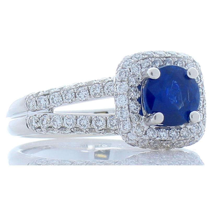 Contemporary AGL Certified 1.06 Carat Blue Sapphire & Diamond White Gold Ring