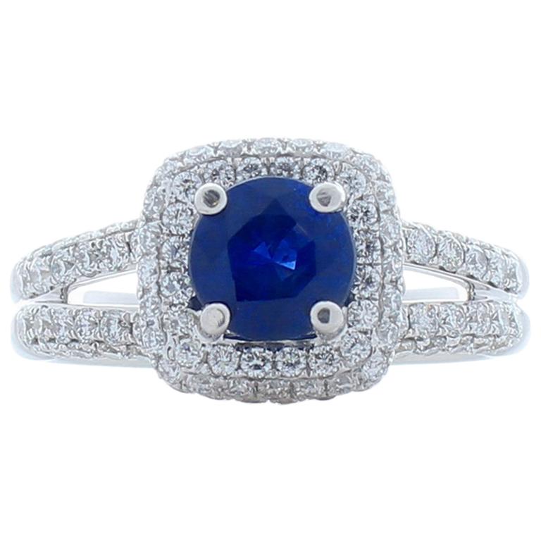 AGL Certified 1.06 Carat Blue Sapphire & Diamond White Gold Ring