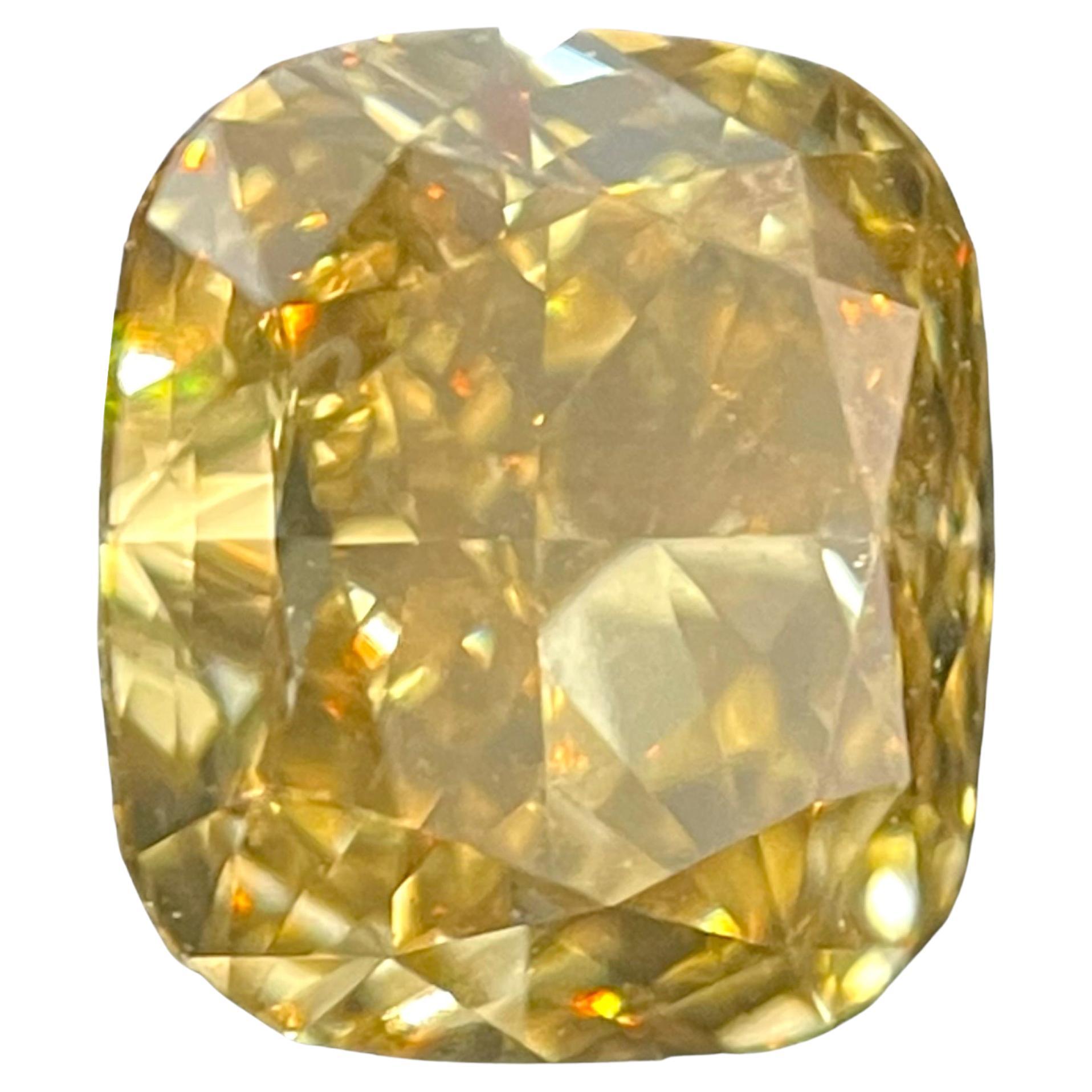 1.06 Carat Cushion Brilliant Gia Certified Fancy Dark Brown-Yellow Vvs2 Clarity For Sale