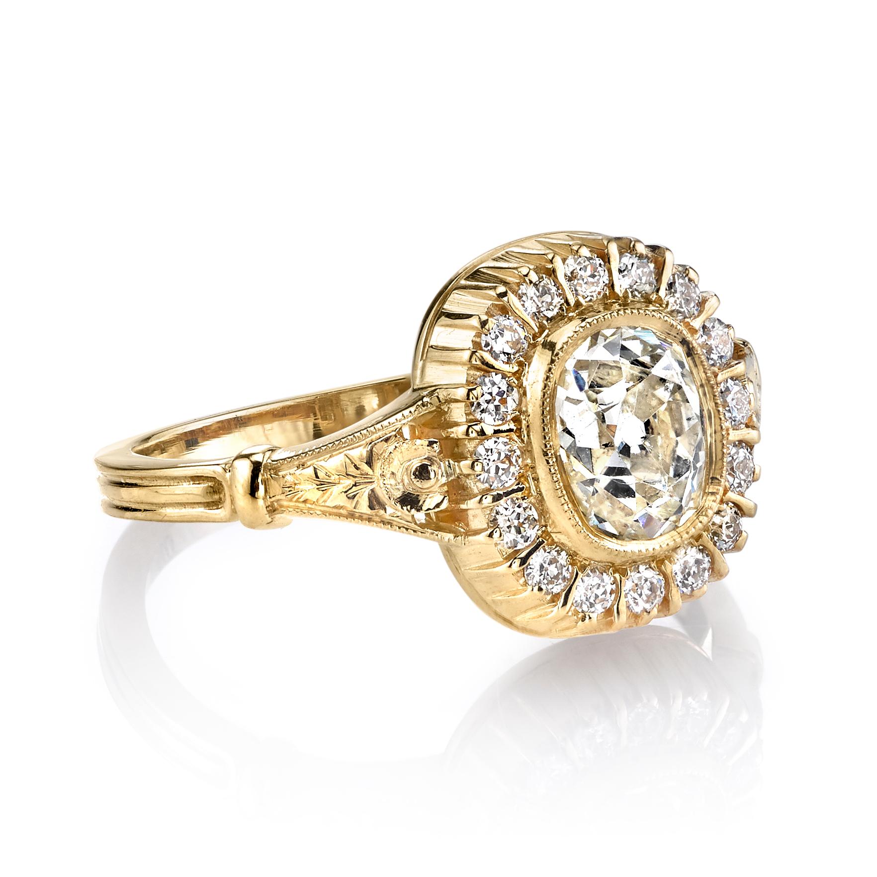 1.06ct N/SI1 GIA certified antique cushion cut diamond with 0.27ctw old European cut accent diamonds set in a handcrafted 18K yellow gold mounting.

Our jewelry is made locally in Los Angeles and most pieces are made to order. For these