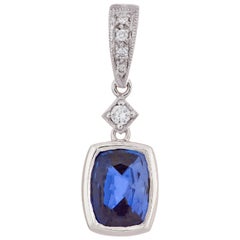 1.06 Carat Cushion Cut Sapphire Diamond White Gold Pendant