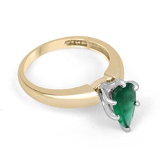 1.06 Carat Dark Green Emerald Six Prong Solitaire Two Toned Engagement Ring 14K