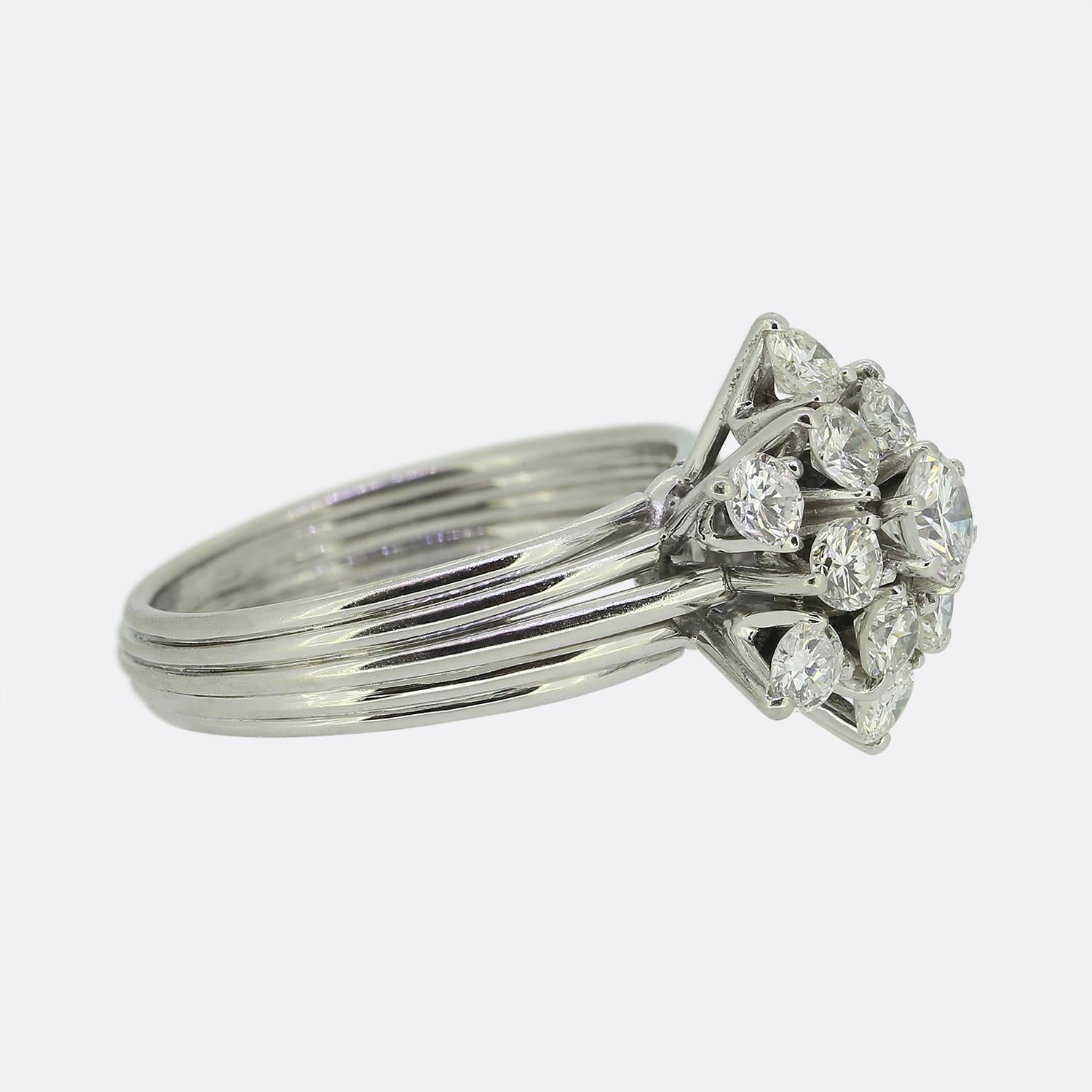 Brilliant Cut 1.06 Carat Diamond Cluster Ring For Sale