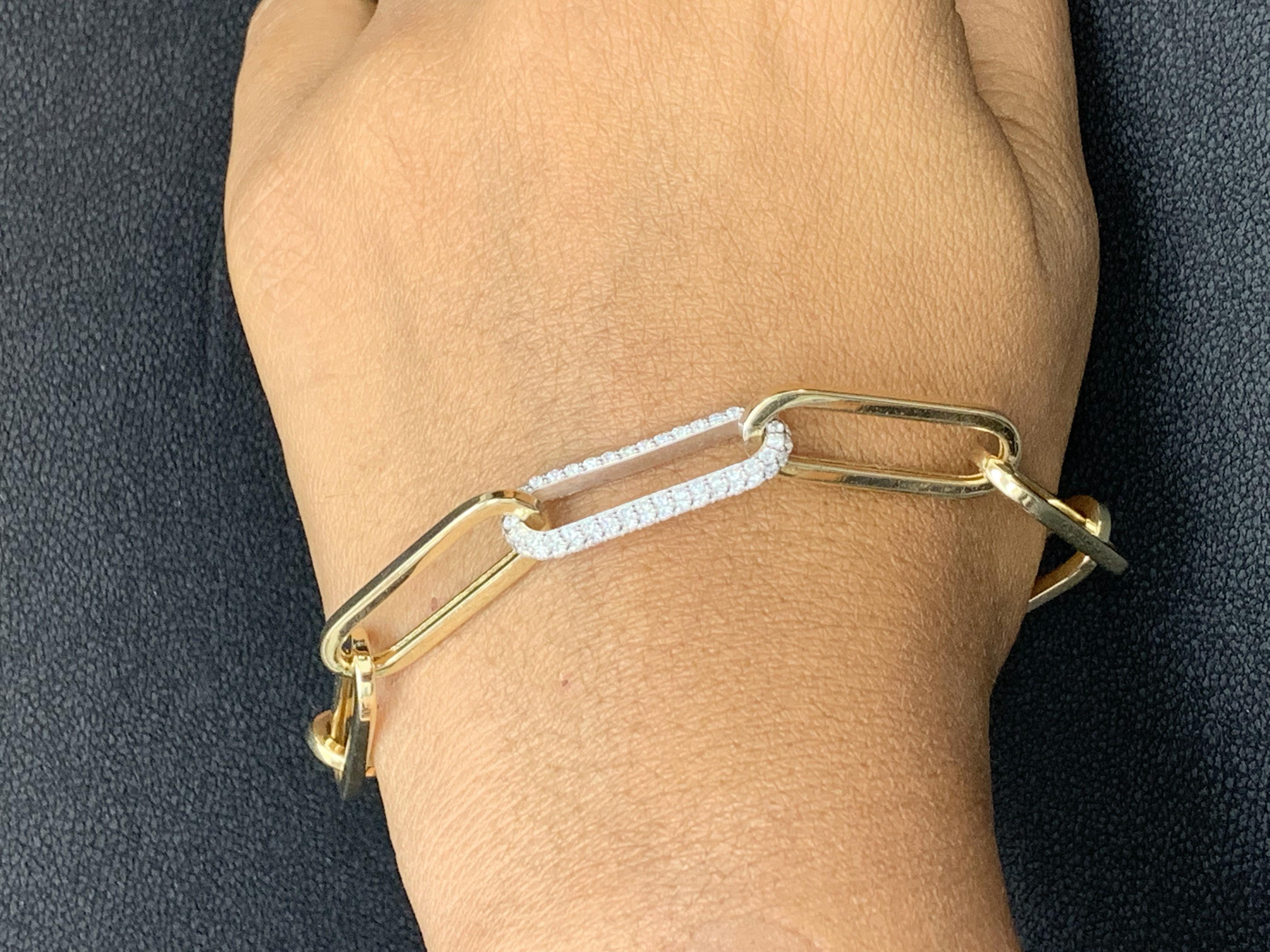 1.06 Carat Diamond Paper Clip Bracelet in 14K Yellow Gold For Sale 1