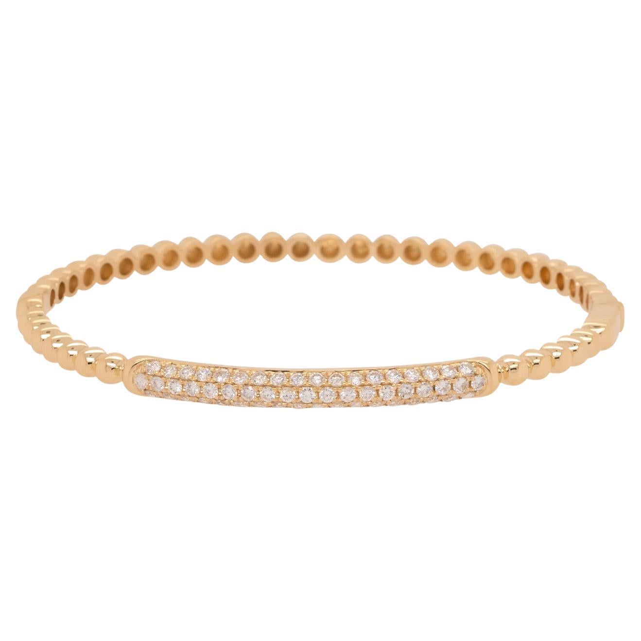 1.06 Carat Diamond Pave Beaded Bangle Bracelet 18 Karat in Stock