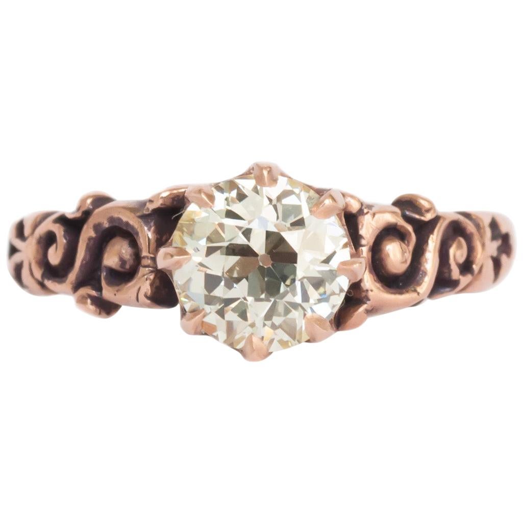 1.06 Carat Diamond Rose Gold Engagement Ring For Sale