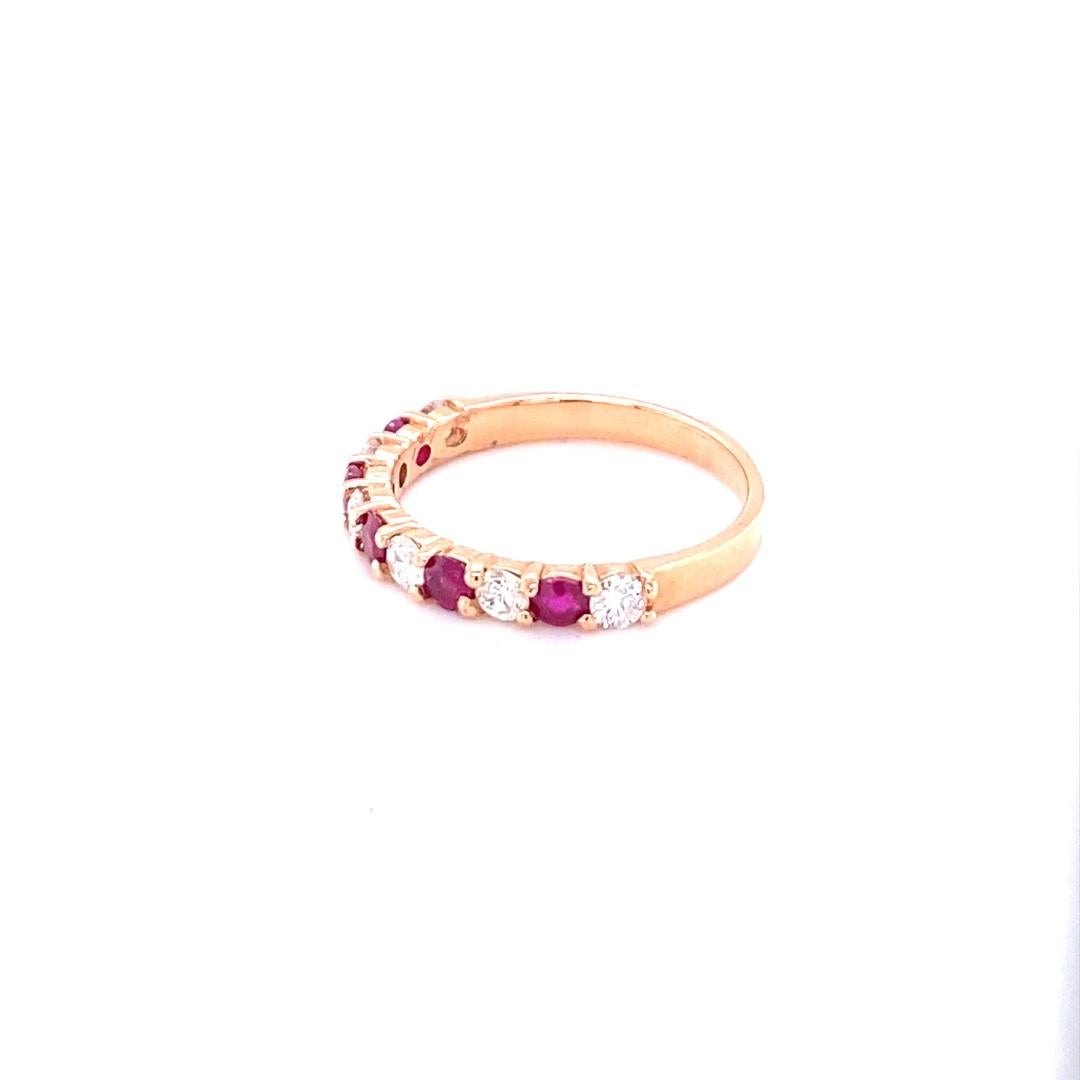 Contemporary 1.06 Carat Diamond Ruby 14 Karat Rose Gold Stackable Band For Sale