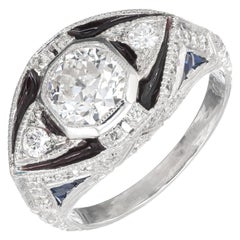 1.06 Carat Diamond Sapphire Enamel Platinum Midcentury Engagement Ring