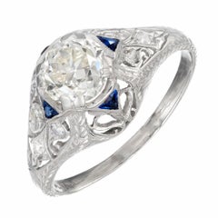1.06 Carat Diamond Sapphire Platinum Engraved Engagement Ring