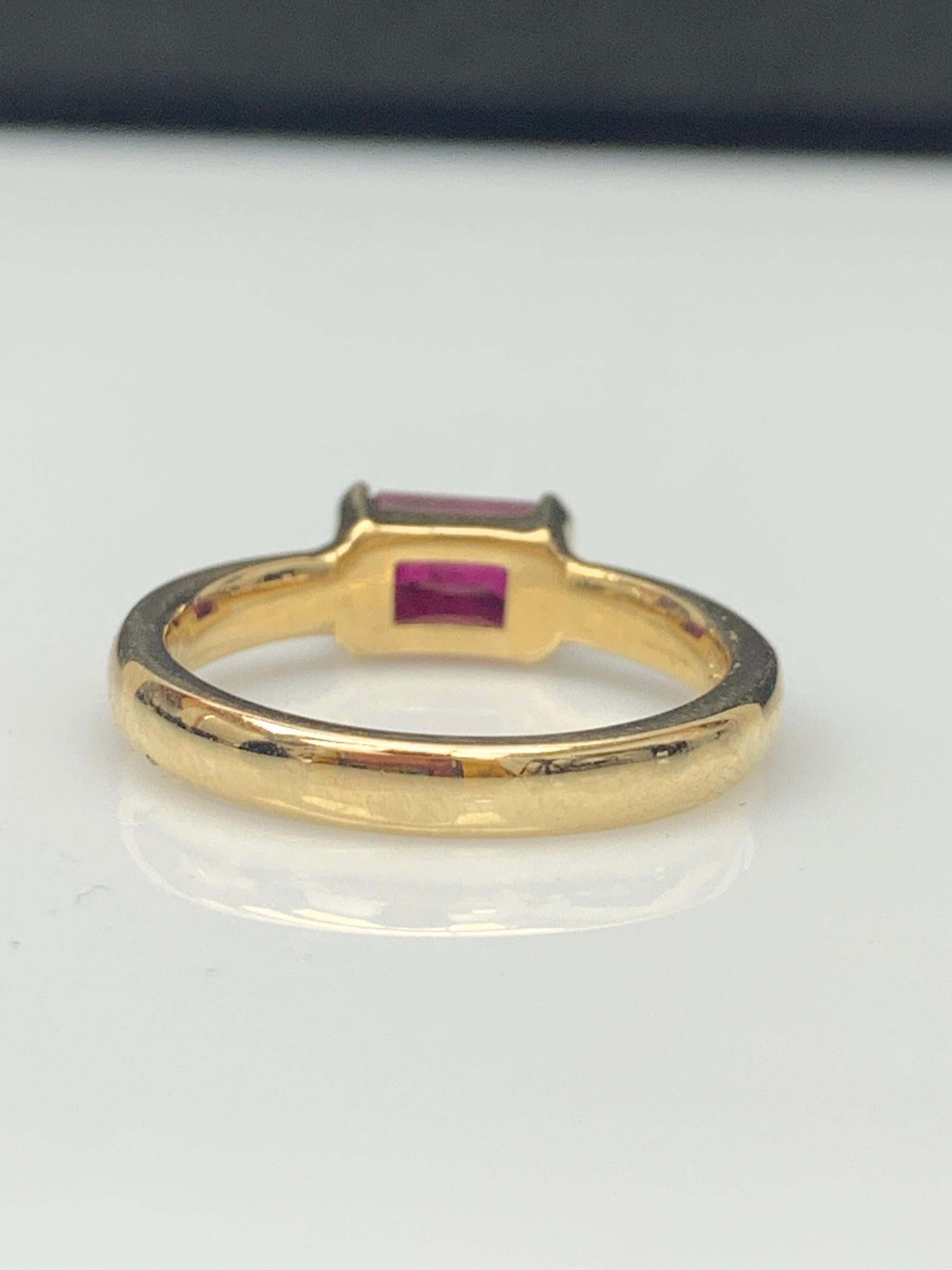 1.06 Carat Emerald Cut Ruby Band Ring in 14K Yellow Gold For Sale 6