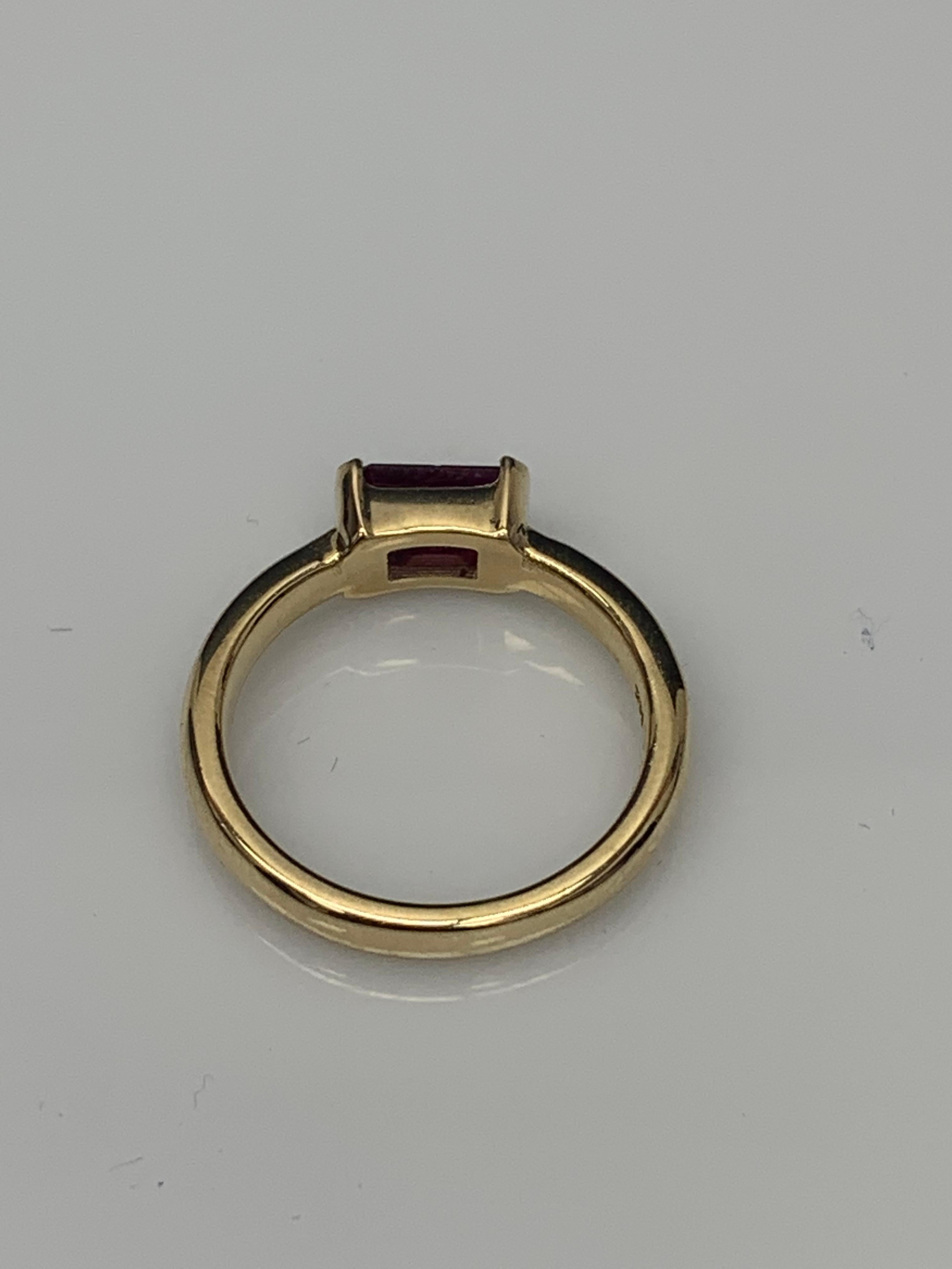 1.06 Carat Emerald Cut Ruby Band Ring in 14K Yellow Gold For Sale 7